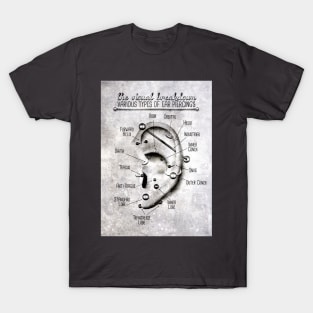 Ear Piercing Chart, Black and Grey Grunge T-Shirt